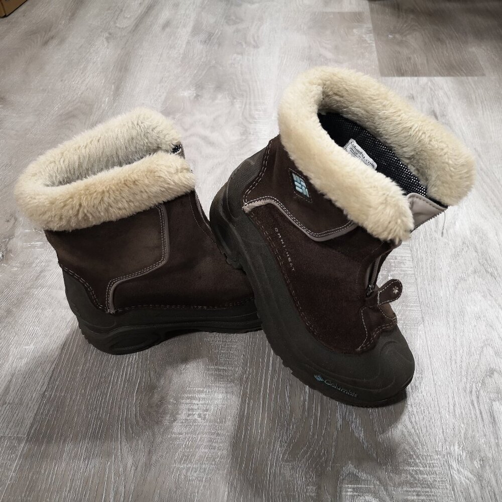 Columbia Omni Heat Ladies Size 4 Dk Brown Front Zip Waterproof Soles Ankle Boots